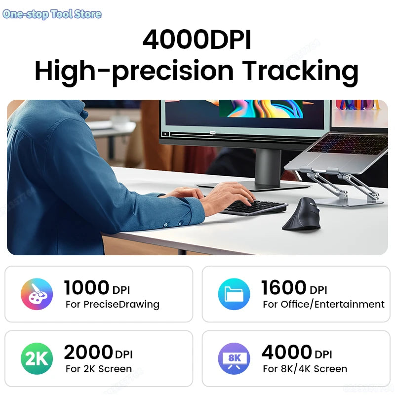 Trådløs mus Bluetooth 5.0 2.4G ergonomisk 4000DPI med 6 lydløse knapper til MacBook, tablet, bærbare computere, computer og PC