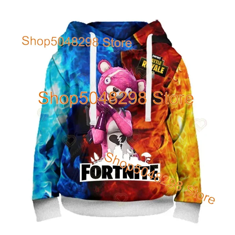 Sweatshirt com capuz para homem e mulher com estampado 3D Battle Royale Fortnite Victory — hoodie streetwear com capuz para rapazes e raparigas