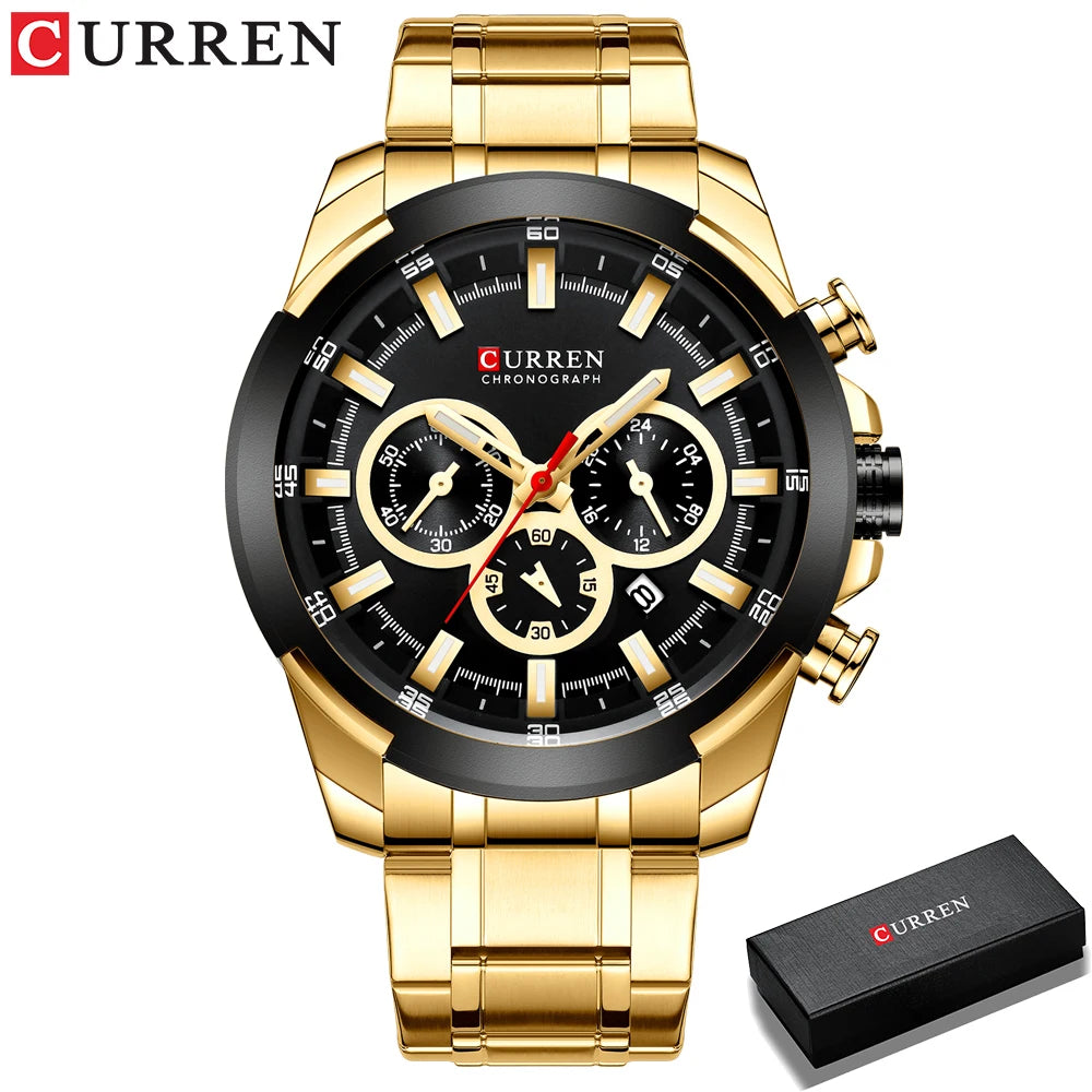 Relógio cronógrafo para homem CURREN, mostrador grande de 48 mm, bracelete em aço inoxidável, três submostradores, relógio de pulso desportivo de quartzo, estilo luxuoso