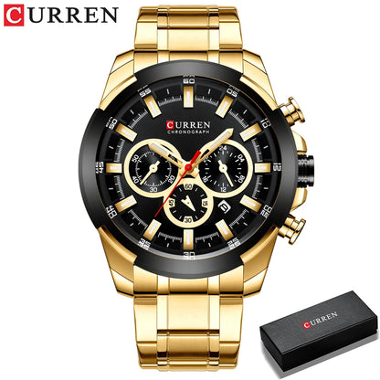 Relógio cronógrafo para homem CURREN, mostrador grande de 48 mm, bracelete em aço inoxidável, três submostradores, relógio de pulso desportivo de quartzo, estilo luxuoso
