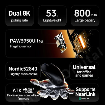 ATK Dragonfly A9 Ultra draadloze gamingmuis PAW3950 ultralicht tri-mode ergonomische e-sports gamermuis voor FPS A9 SE Plus