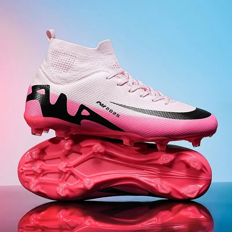 Men High Top Soccer Cleats Anti Slip Wear Resistant Firm Ground Breathable Comfortable Outdoor Grass Field Training Athletic