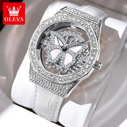 OLEVS 9996 Watch Elegant  Luxury Woman Skeleton Quartz Watch Scale Waterproof Luminous Diamond Dial Ladies Watch Gifts Original