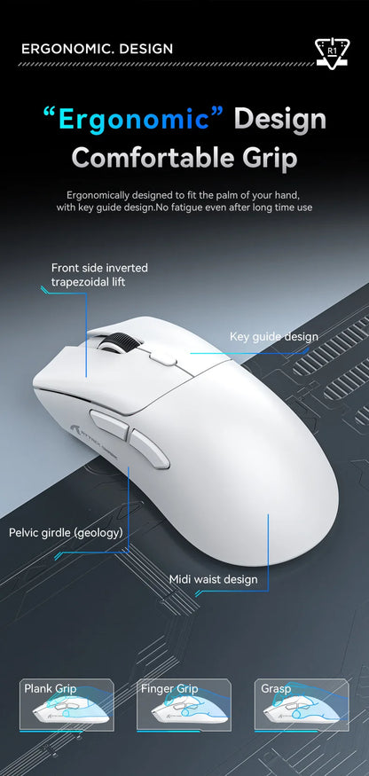 Mouse de gaming wireless Attack Shark R1 Lightweight Bluetooth 2.4G, PAW3311, 18000DPI, ergonomic, cu macrocomenzi