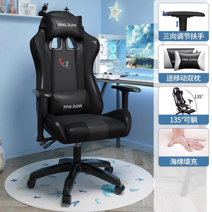 Scaun de gaming, scaun pentru computer, șezut confortabil rabatabil, pentru jocuri și live streaming, dormitor, studenți, acasă, ergonomie pentru stat prelungit pe scaun