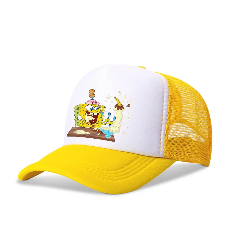 Cute SpongeBobs Baseball Cap Anime Round Role Kids Boy Girl Adult Sport Casual Sunshade Adjustable Movie Cartoon Peaked Mesh Hat