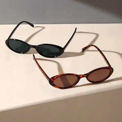 2PCS Plastic Small Frame Oval Classic Decorative Fashion Sunglasses For Outdoor Travel Driving Seaside Holidays