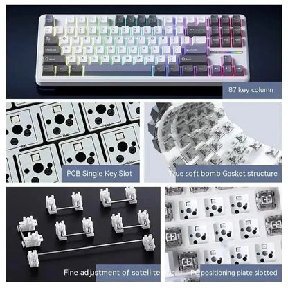 Teclado Mecânico AULA F87 Pro 2.4g/USB/Bluetooth sem fios trimodo, 87 teclas, RGB, PBT, estrutura gasket, 5 camadas de isolamento acústico, teclas completas sem impacto