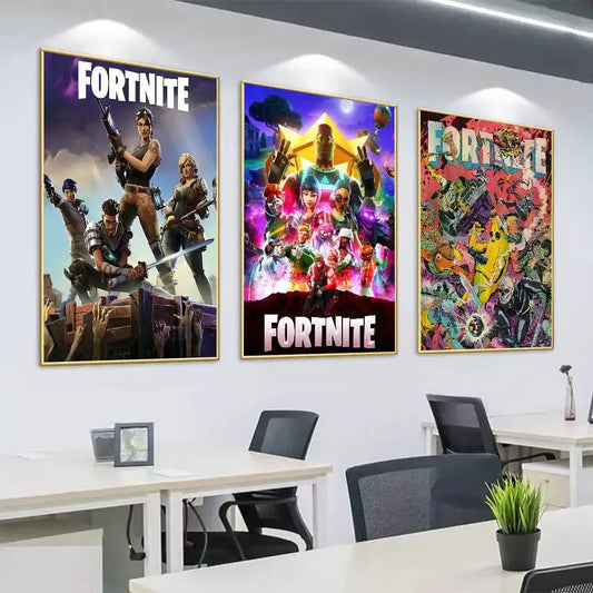 Poster de Jogo F-Fortnite Surpresa — Decoração de Casa, Quadro de Parede para Escritório e Sala de Estar