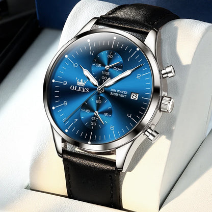 Relógio de homem OLEVS 2880 – Cronógrafo elegante e minimalista, bracelete em pele, indicação automática da data, resistente à água, ponteiros luminescentes, movimento de quartzo.