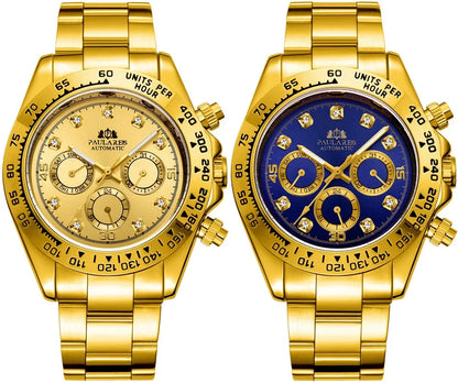 Automatic Mens Watch Mechanical Self Wind Movement Gold Black Stainless Steel Diamonds Stone Sports Luxury Fashion Watches