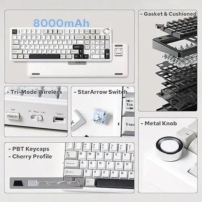 AULA F99 Pro E-sports Gaming Mechanical Keyboard Three Mode RGB Hot Swappable 96% PBT Custom Wireless Keyboard with Medi Knob