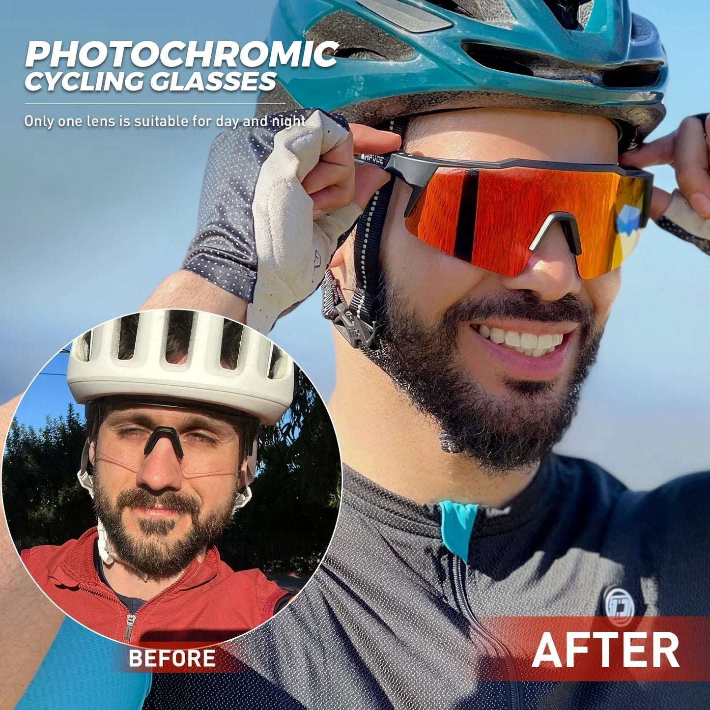 Kapvoe Photochromic Cycling Sunglasses Men Glasses Fashion Mountain Bicycle Outdoor Road Riding Goggles Eyewear Sports MTB Bike