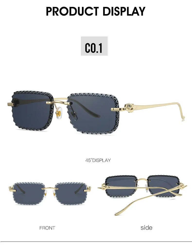 New Fashion Brand Luxury Designer 2026 Sunglasses Women Men Leopard Diamond Cut Rimless Shades Glasses Elegant Trendy Sunglasses