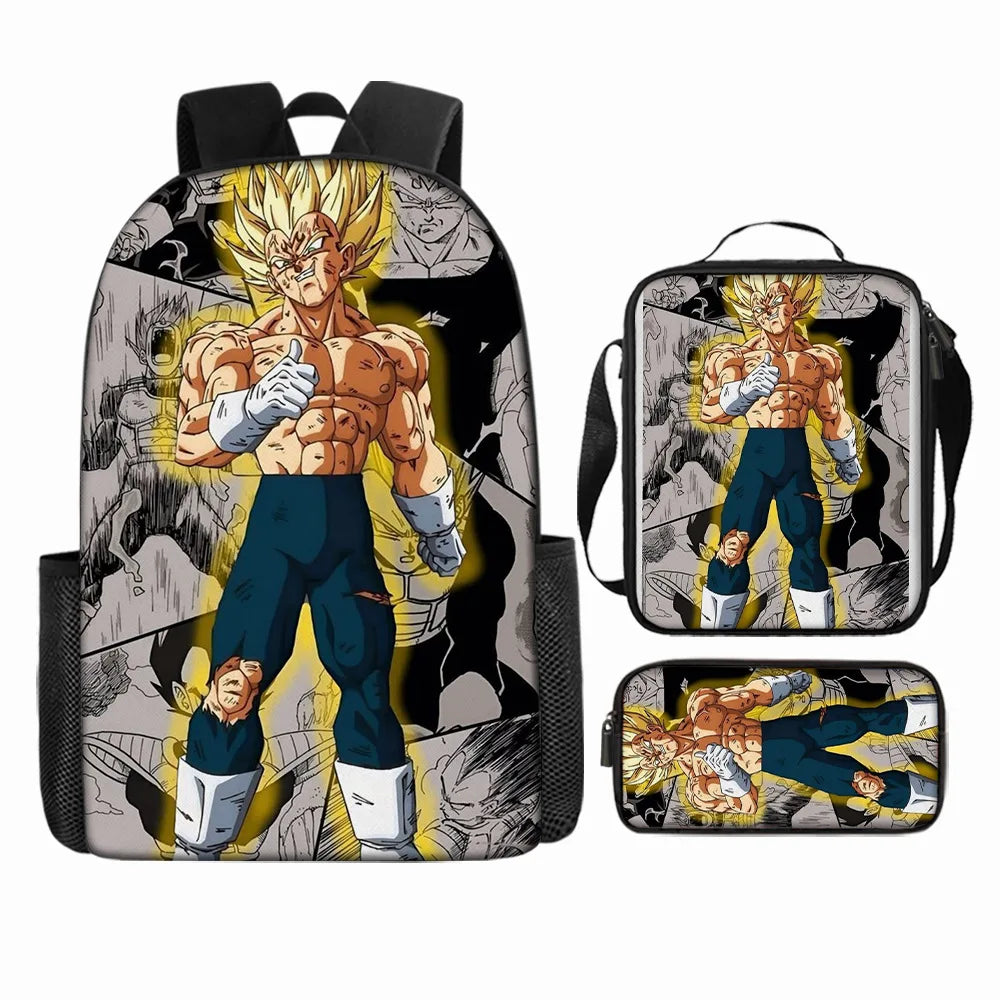 Dragon Ball 3Pcs/Set Backpacks Goku Vegeta Cartoon Print Lunch Bag Pencil Bags Student Casual School Bags Return To School Gift