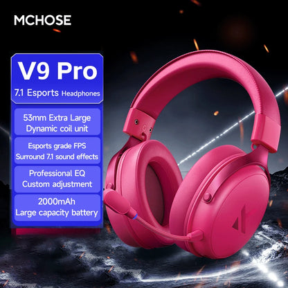 MCHOSE V9 PRO 7.1 Wireless Gaming Headset – Tri-Mode Low Latency Bluetooth 5.3 E-Sports Headphones with AI Noise Cancelling Mic for PC PS4 PS5