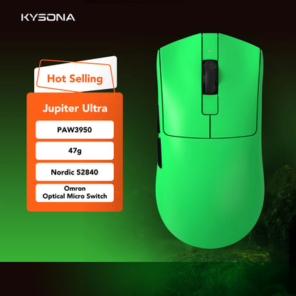 Геймърска мишка KYSONA Jupiter Series – жична/безжична мишка, 8Khz, сензор PAW3950, Bluetooth, 46g, презареждаема, уеб драйвер, за PC и лаптоп
