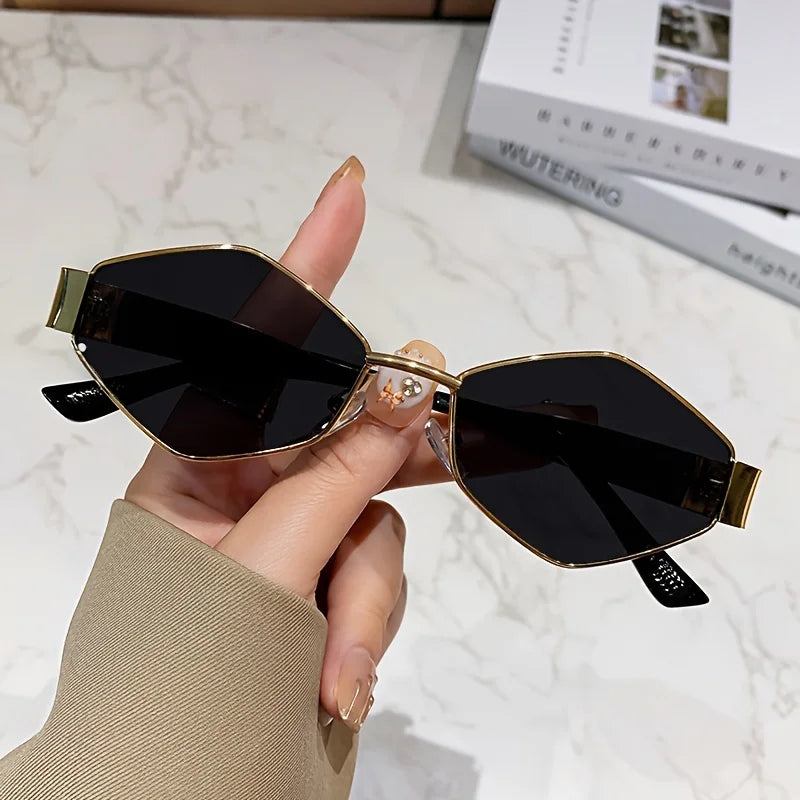 Fashion Hexagon Sunglasses for Women Retro Gold Frame Beach Vacation Travel Driving Glasses