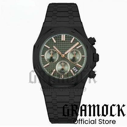 Gramock VK63 Fashionable Men's Quartz Chronograph Luxury Sapphire Stainless Steel Rose Gold Index Dial Waterproof 5Bar Luminous