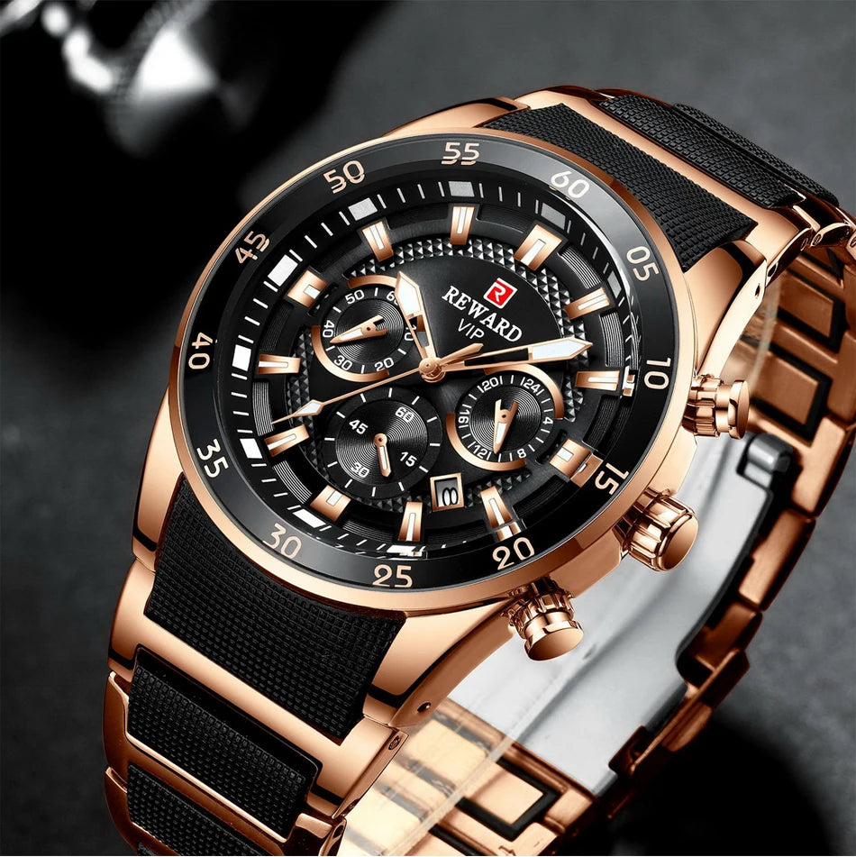 REWARD Relogios Masculino 81011M Sports Silicone Quartz Men's Watch Waterproof Calendar Chronograph Luminous Watches Men Часы