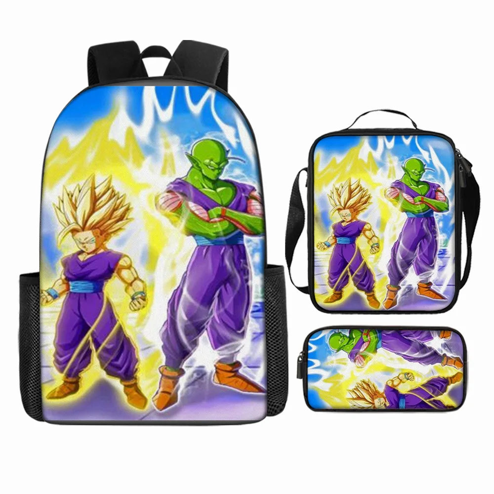 Dragon Ball 3Pcs/Set Backpacks Goku Vegeta Cartoon Print Lunch Bag Pencil Bags Student Casual School Bags Return To School Gift