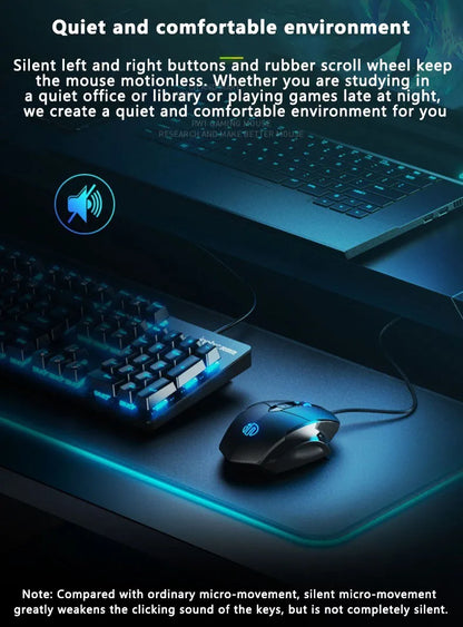 Кабелна мишка Inphic W1 Esports Gaming Mouse, безшумна офис мишка, опция с три или шест бутона