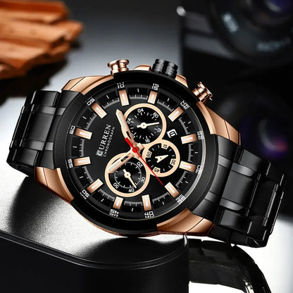 Relógio cronógrafo para homem CURREN, mostrador grande de 48 mm, bracelete em aço inoxidável, três submostradores, relógio de pulso desportivo de quartzo, estilo luxuoso