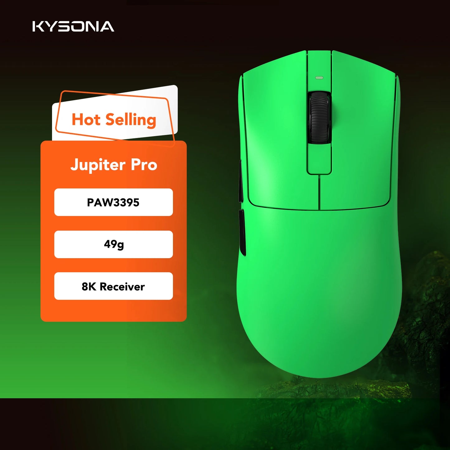 Геймърска мишка KYSONA Jupiter Series – жична/безжична мишка, 8Khz, сензор PAW3950, Bluetooth, 46g, презареждаема, уеб драйвер, за PC и лаптоп