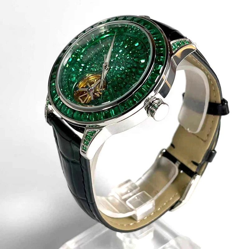 PINDU Design Mechanical Watch Men Fashion Luxury Diamond Watch For Men Waterproof Stainless Steel Leather Men Wristwatches