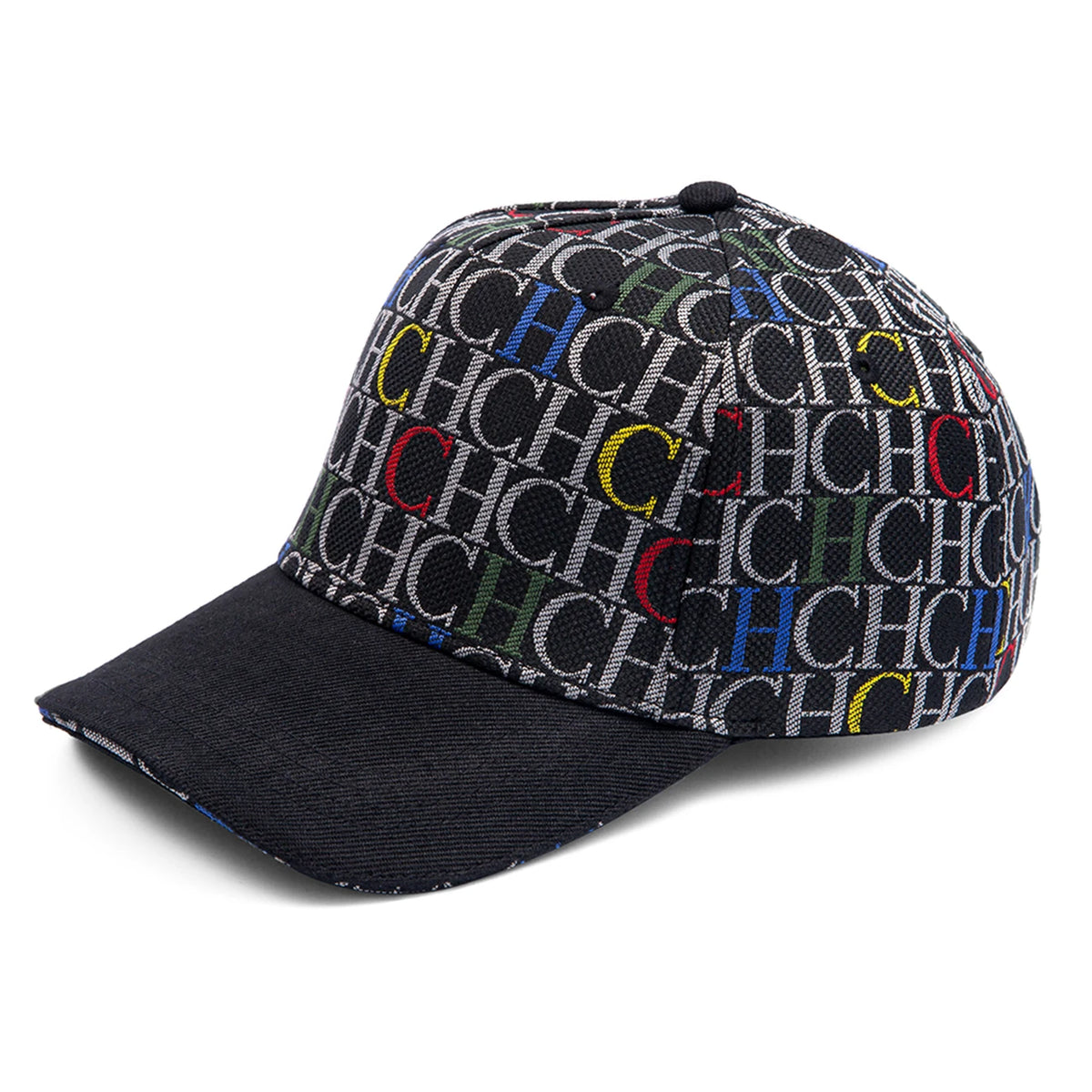 CH Monogramtryckt basebollkeps, strukturerad, justerbar, unisex, ”dad hat”, solskärm, streetwear, svart vävt tyg, casual keps