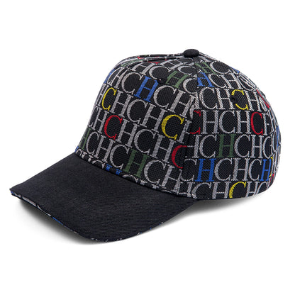 CH Monogramtryckt basebollkeps, strukturerad, justerbar, unisex, ”dad hat”, solskärm, streetwear, svart vävt tyg, casual keps