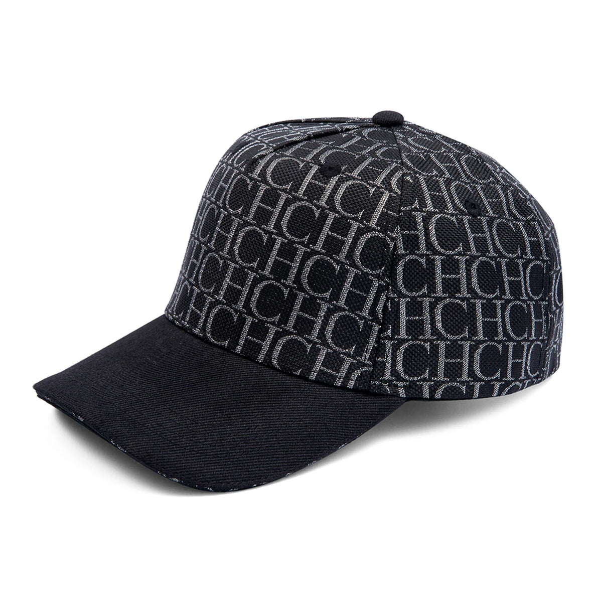 CH Monogramtryckt basebollkeps, strukturerad, justerbar, unisex, ”dad hat”, solskärm, streetwear, svart vävt tyg, casual keps