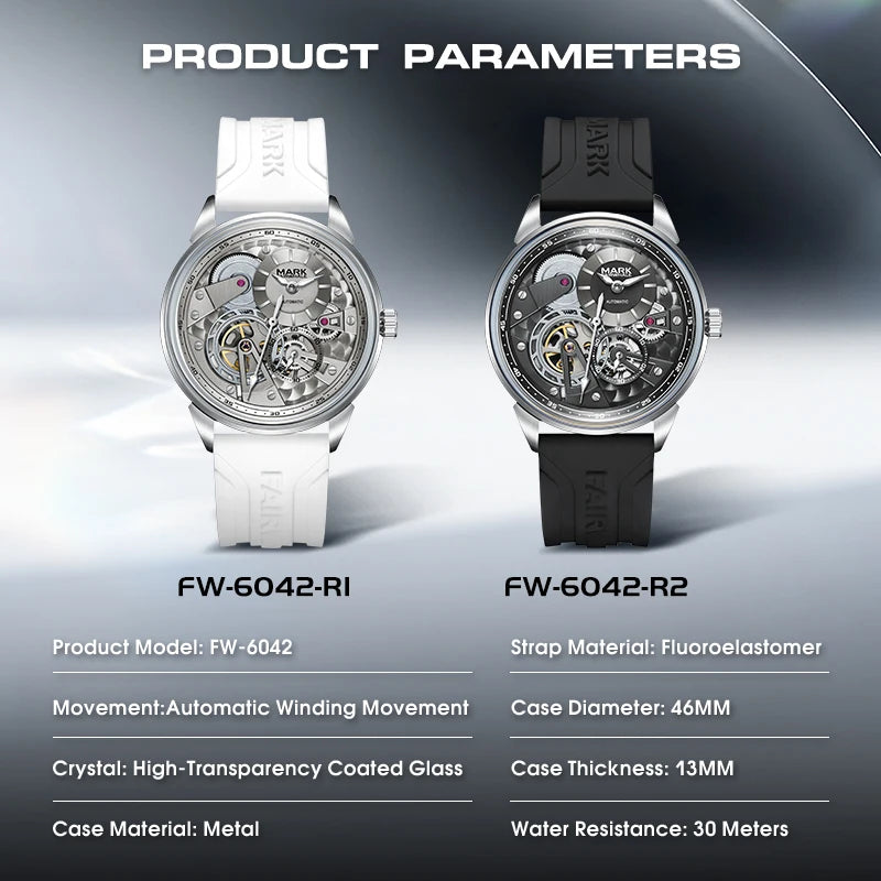 MARK FAIRWHALE Men’s Luxury Automatic Mechanical Watch  46mm Stainless Steel Business Wristwatch