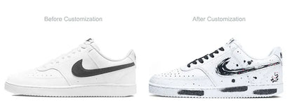 Po meri izdelani športni copati Nike Court Vision 1 Low v kitajskem slogu z ink wash in splatter vzorcem, odporni na obrabo, moški copati za rolkanje