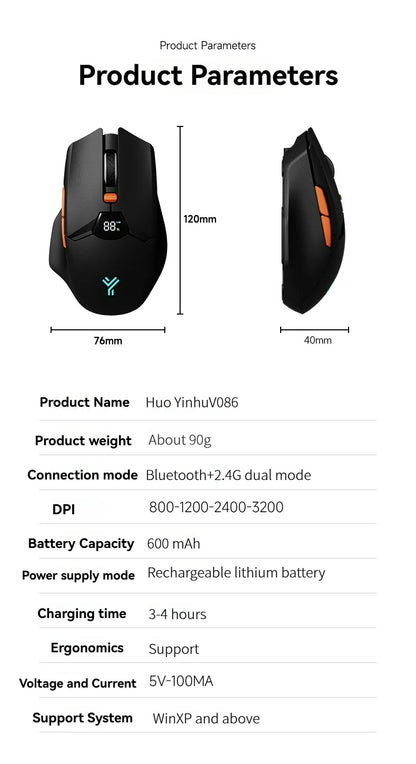 2.4G Bluetooth draadloze muis met schermweergave, 600mAh batterij met grote capaciteit en licht klinkende knoppen voor gaming en kantoor