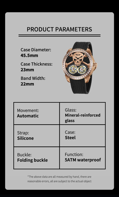 PINDU Watch New TOP Men Mechanical Watches Double Flywheel Automatic Movement Sapphire 5ATM Waterproof 45.5MM Wristwatches Men