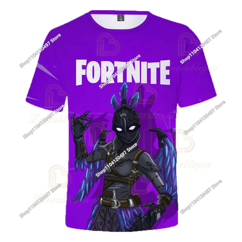 Zomer T-shirt voor kinderen, Battle Royale Fortnite Heldenoverwinning 3D, voor jongens en meisjes, babykleding