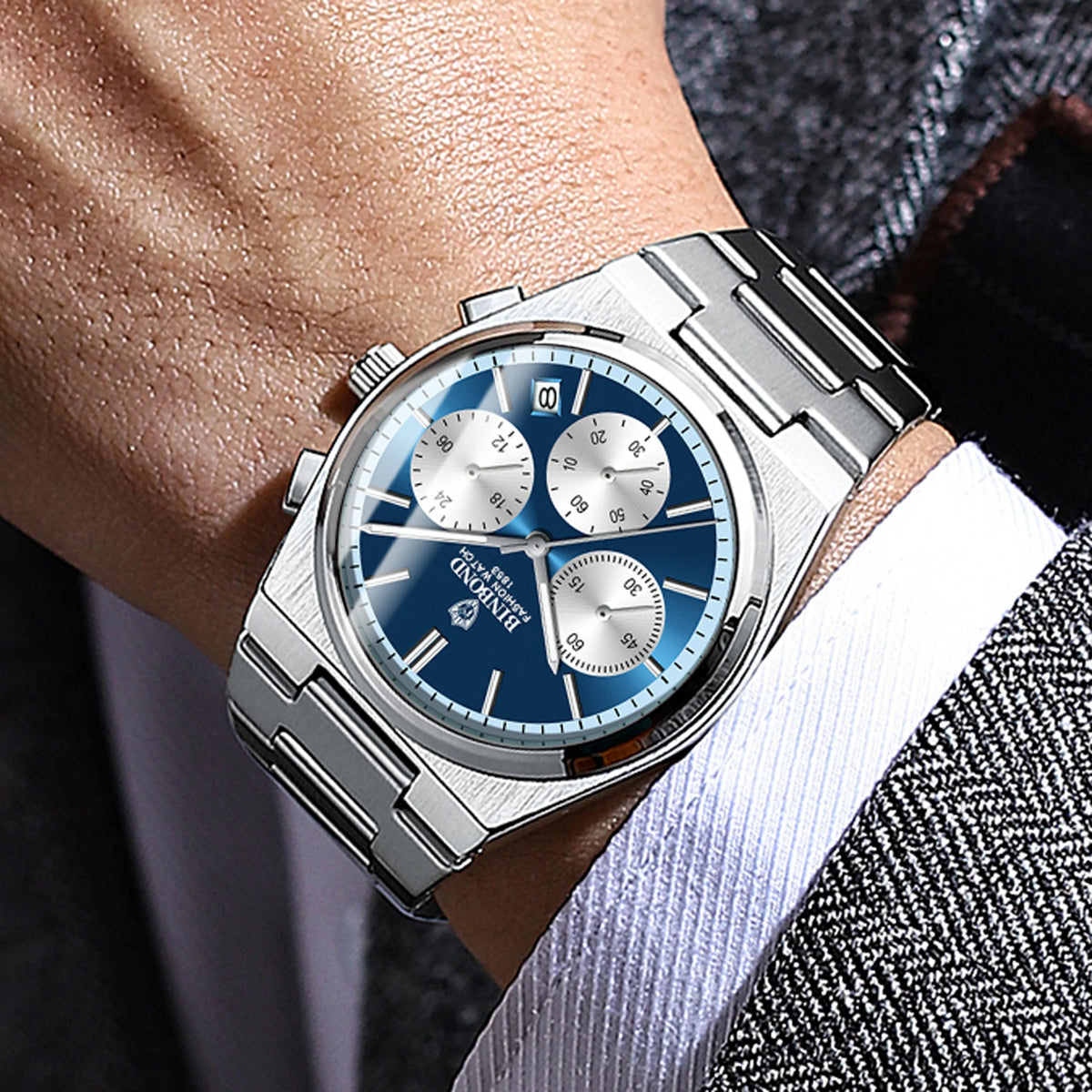 BINBOND relógio de quartzo preciso para homem, robusto, com data automática, cronógrafo, luminiscente, à prova de água, relógio de luxo para homem, estilo casual Reloj