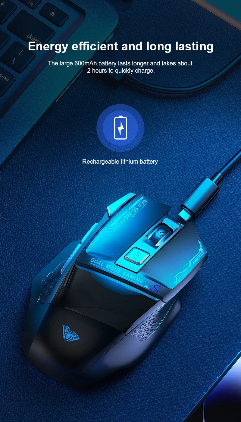 Mysz gamingowa AULA SC550 2.4G, bezprzewodowa mysz z makrami, podświetleniem RGB i ergonomiczną konstrukcją, mysz e-sportowa, akcesoria do PC