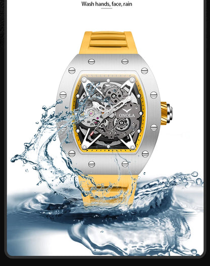 ONOLA Luxury Automatic Watch Men Fashion Hollow Silicone Waterproof Mechanical Watch Men Military Sports Watch Clock
