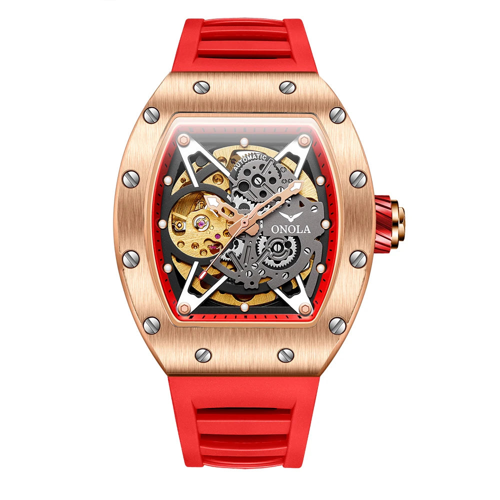 ONOLA Luxury Automatic Watch Men Fashion Hollow Silicone Waterproof Mechanical Watch Men Military Sports Watch Clock