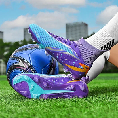 Nouvelles chaussures de football pour hommes, antidérapantes, pour futsal, à haute cheville, pour intérieur et extérieur, chaussures de sport de haute qualité, bottes de football ultralégères antidérapantes