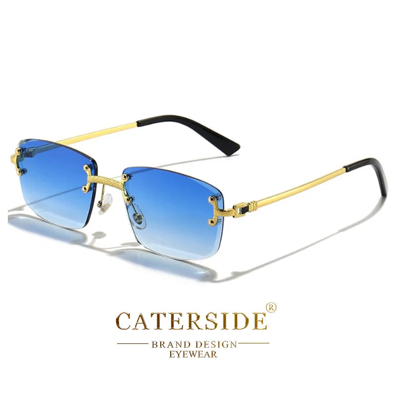 CATERSIDE Punk Rectangle Sunglasses Men Women Luxury Designer Rimless Gradient Lens Metal Sun Glasses For Men Sports 2024 UV400