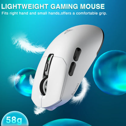 Bezdrátová herní myš SOLAKAKA SM820 Tri-mode s magnetickou dobíjecí stanicí, RGB, PAW3311, 24000DPI, bezdrátová makro myš, ultralehká