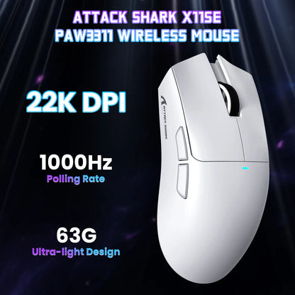 ATTACK SHARK X11SE langaton pelihiiri, kolmiyhteystilainen, 63g superkevyt PAW3311-anturilla, 22000 DPI, 300mAh akku, kaksoisohjain
