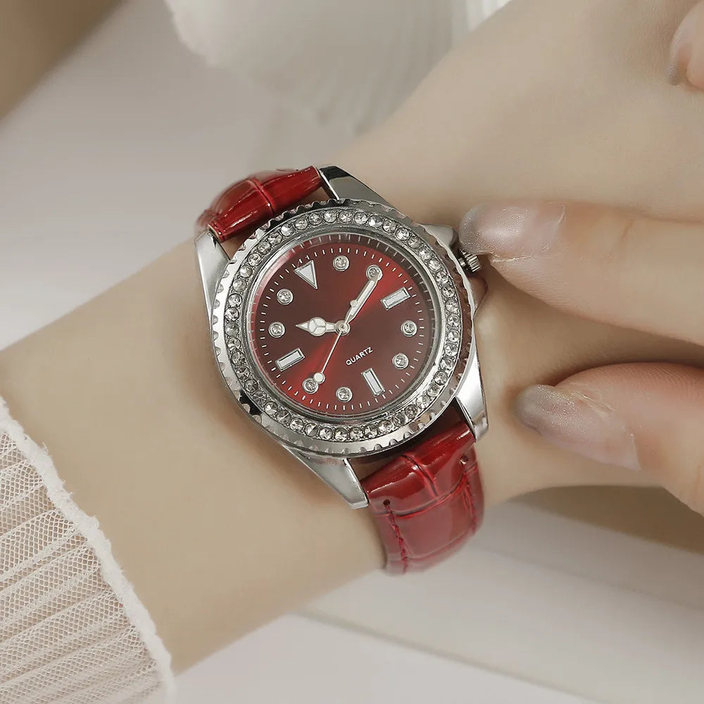 Ladies Luxury Diamond Branded Quartz Watch Fashion 2025 New Simple Green Leather Women's Dress Clock Watch DDP