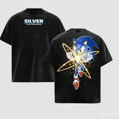 Sonic the Hedgehog Washed T-shirt 2026 New Model personality Clothes shirt Year round clothing Retro Fashion Vintage hot product