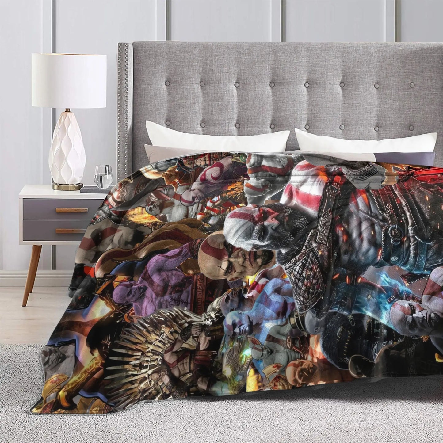 God of War Game Gamers Kratos Blanket  Decorative Flannel Bedding Throws For Couch Chair Sofa Bed Soft Bedspread Gift Idea