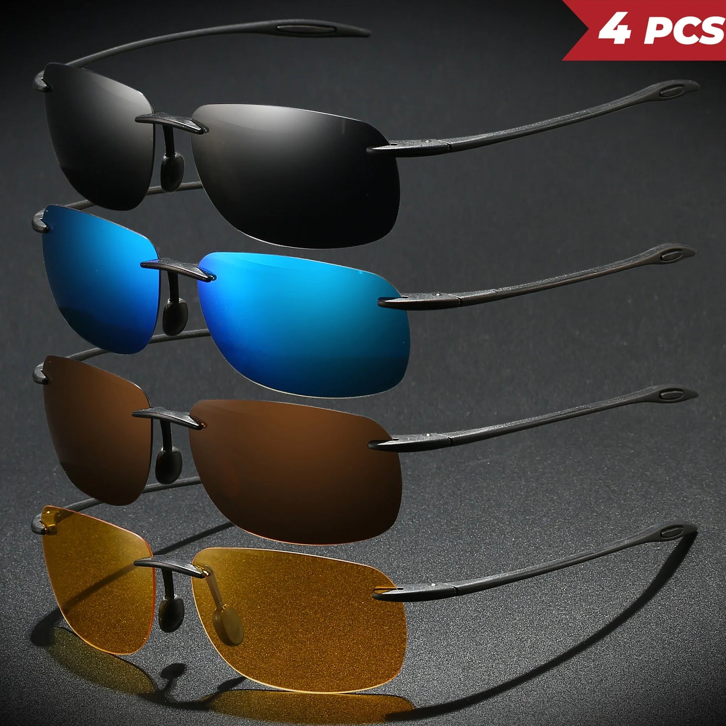 4PCS Ultra Light 11g TR90 Frameless Polarized Aviator Sunglasses - Flexible & Comfort Fit Unisex for Driving, Fishing, Outdoor
