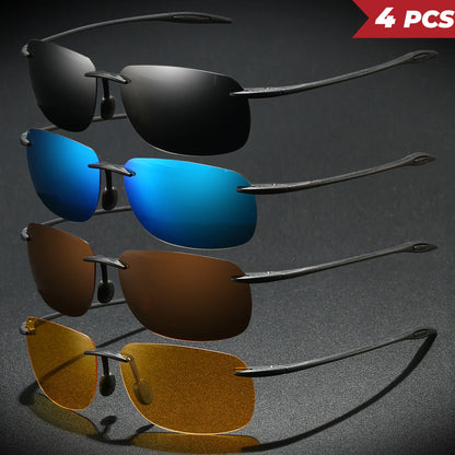 4PCS Ultra Light 11g TR90 Frameless Polarized Aviator Sunglasses - Flexible & Comfort Fit Unisex for Driving, Fishing, Outdoor